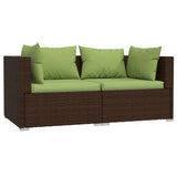 2-Seater Sofa with Cushions Brown Poly Rattan - Front View