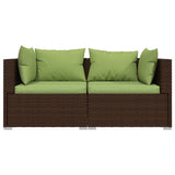 2-Seater Sofa with Cushions Brown Poly Rattan - Side View
