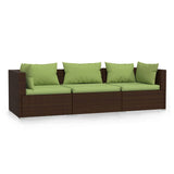 3-Seater Sofa with Cushions Brown Poly Rattan - Front View