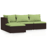 4 Piece Garden Lounge Set with Cushions Brown Poly Rattan