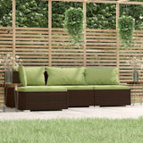 4 Piece Garden Lounge Set with Cushions Brown Poly Rattan