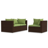 3 Piece Garden Lounge Set with Cushions Brown Poly Rattan - Front View