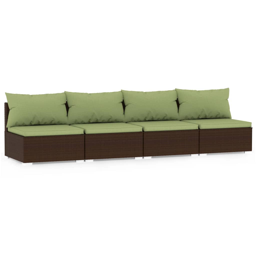 4-Seater Sofa with Cushions Brown Poly Rattan