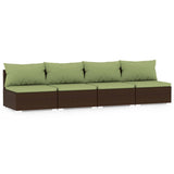 4-Seater Sofa with Cushions Brown Poly Rattan - Front View