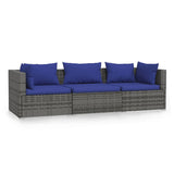 3-Seater Sofa with Cushions Grey Poly Rattan - Front View