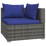 3-Seater Sofa with Cushions Grey Poly Rattan - 45-Degree Angle