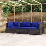 3-Seater Sofa with Cushions Grey Poly Rattan