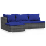 4 Piece Garden Lounge Set with Cushions Grey Poly Rattan - Front View