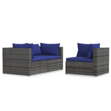 3 Piece Garden Lounge Set with Cushions Grey Poly Rattan - Front View