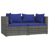 3 Piece Garden Lounge Set with Cushions Grey Poly Rattan - Side View