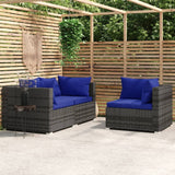 3 Piece Garden Lounge Set with Cushions Grey Poly Rattan