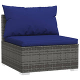 3-Seater Sofa with Cushions Grey Poly Rattan - Side View