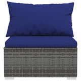 3-Seater Sofa with Cushions Grey Poly Rattan - 45-Degree Angle