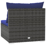 3-Seater Sofa with Cushions Grey Poly Rattan - Rear View