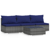 4 Piece Garden Lounge Set with Cushions Grey Poly Rattan - Front View