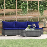 4 Piece Garden Lounge Set with Cushions Grey Poly Rattan