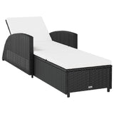 Sun Lounger with Cream White Cushion Poly Rattan Black - Front View