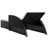 Sun Lounger with Cream White Cushion Poly Rattan Black - Top-Down View