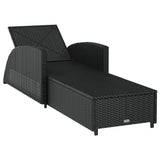 Sun Lounger with Cream White Cushion Poly Rattan Black - Rear View