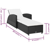 Sun Lounger with Cream White Cushion Poly Rattan Black - Extra Image