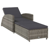 Sun Lounger with Dark Grey Cushion Poly Rattan Grey - Front View