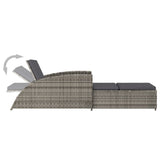 Sun Lounger with Dark Grey Cushion Poly Rattan Grey - 45-Degree Angle