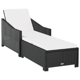 Sun Lounger with Cream White Cushion Poly Rattan Black - Front View