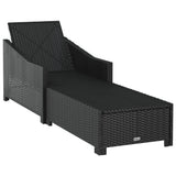 Sun Lounger with Cream White Cushion Poly Rattan Black - 45-Degree Angle