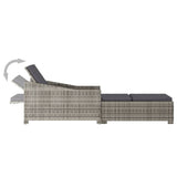 Sun Lounger with Dark Grey Cushion Poly Rattan Grey - Rear View