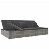 Convertible Sun Bed with Cushions Poly Rattan Dark Grey - Side View