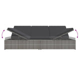 Convertible Sun Bed with Cushions Poly Rattan Dark Grey - Close-Up Angle