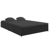 Convertible Sun Bed with Cushions Poly Rattan Black - Front View
