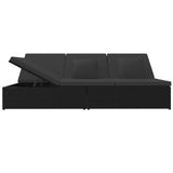 Convertible Sun Bed with Cushions Poly Rattan Black - Side View