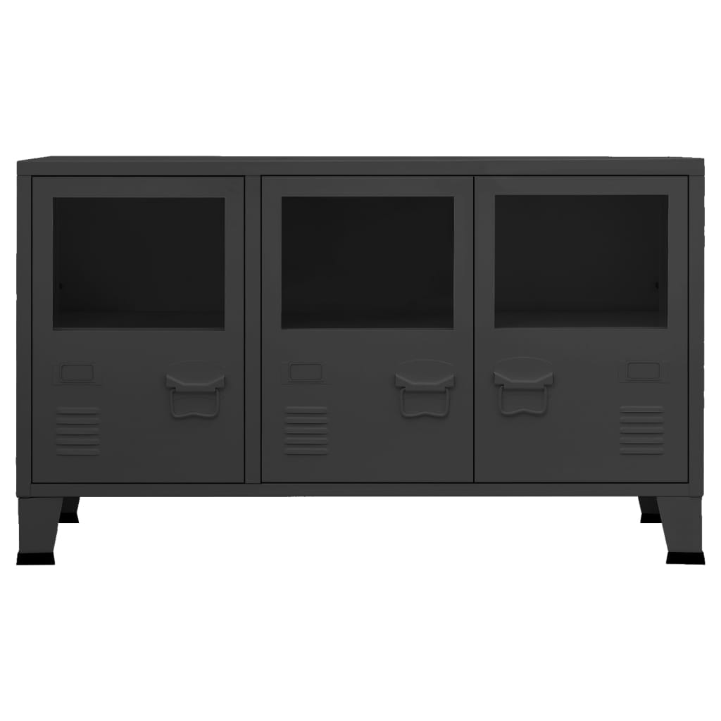 Industrial Sideboard Black 105x35x62 cm Metal and Glass