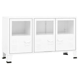 Industrial Sideboard White 105x35x62 cm Metal and Glass - Front View