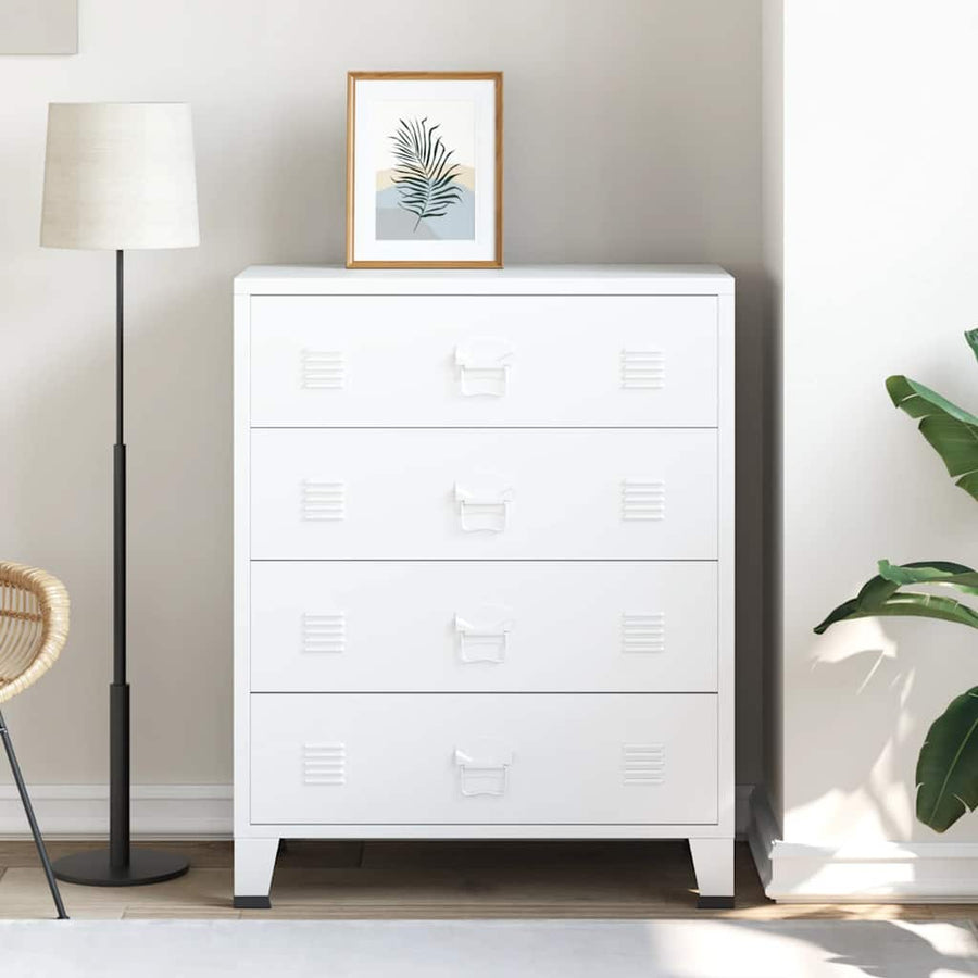 Industrial Drawer Cabinet White 78x40x93 cm Metal