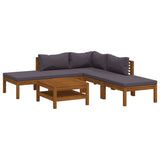 6 Piece Garden Lounge Set with Cushion Solid Acacia Wood - Front View