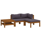 4 Piece Garden Lounge Set with Cushion Solid Acacia Wood - Front View