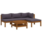 5 Piece Garden Lounge Set with Cushion Solid Acacia Wood - Front View