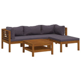 5 Piece Garden Lounge Set with Cushion Solid Acacia Wood - Front View