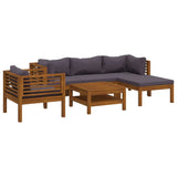 6 Piece Garden Lounge Set with Cushion Solid Acacia Wood - Front View