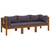3-Seater Garden Sofa with Cushion Solid Acacia Wood - Front View