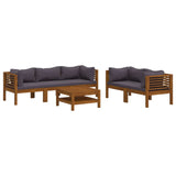 6 Piece Garden Lounge Set with Cushion Solid Acacia Wood - Front View