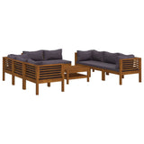 9 Piece Garden Lounge Set with Cushion Solid Acacia Wood - Front View