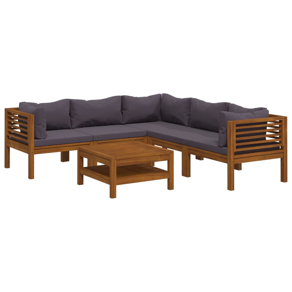 6 Piece Garden Lounge Set with Cushion Solid Acacia Wood