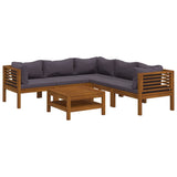 6 Piece Garden Lounge Set with Cushion Solid Acacia Wood - Front View