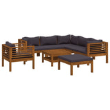 8 Piece Garden Lounge Set with Cushion Solid Acacia Wood - Front View