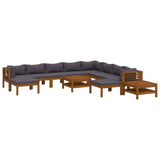 12 Piece Garden Lounge Set with Cushion Solid Acacia Wood - Front View