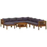 9 Piece Garden Lounge Set with Cushion Solid Acacia Wood - Front View