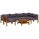 7 Piece Garden Lounge Set with Cushion Solid Acacia Wood - Front View
